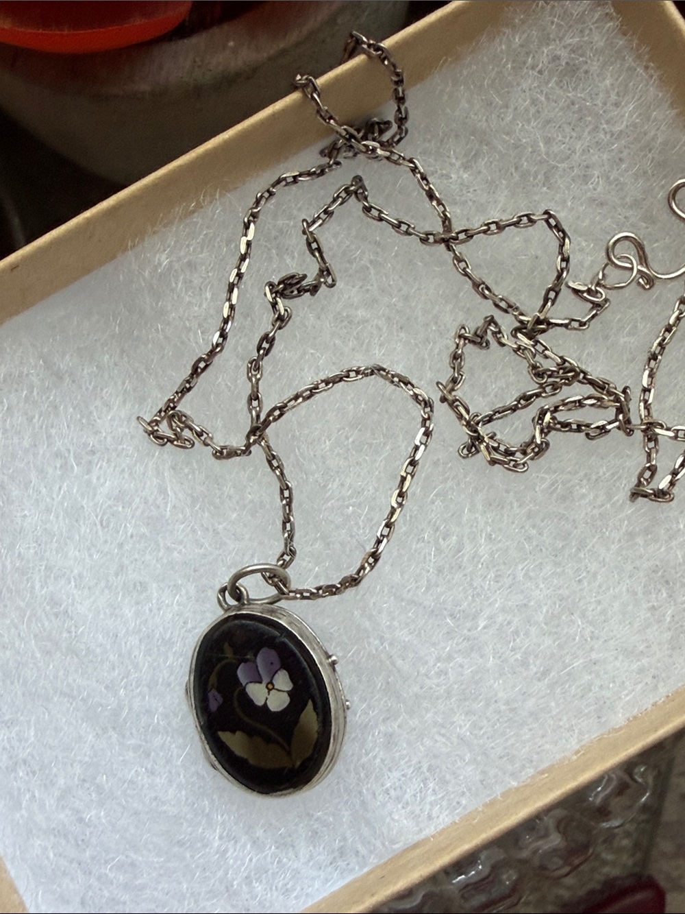 Antique Pietra Dura 800 Silver Double Sided Small Floral Motif Locket